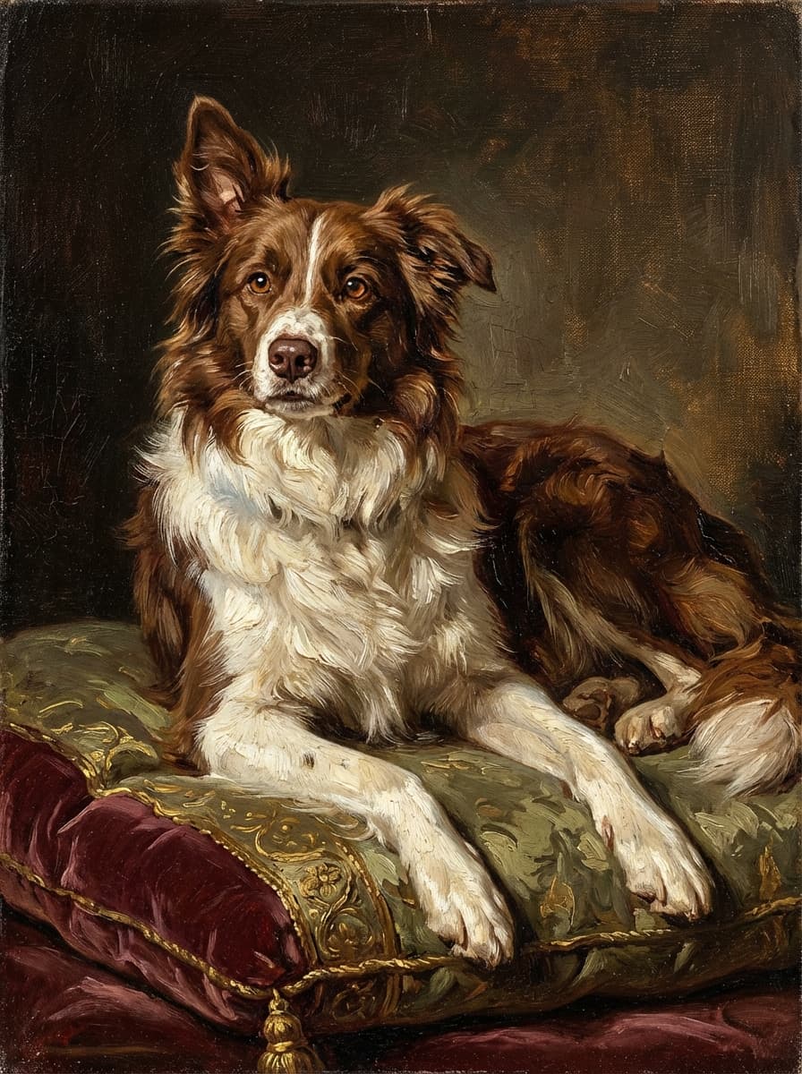 Border Collie on royal cushions