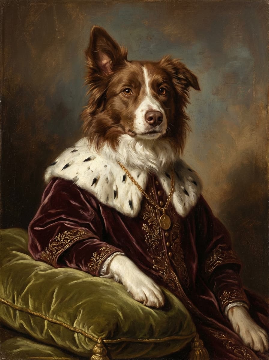 Border Collie in royal robes